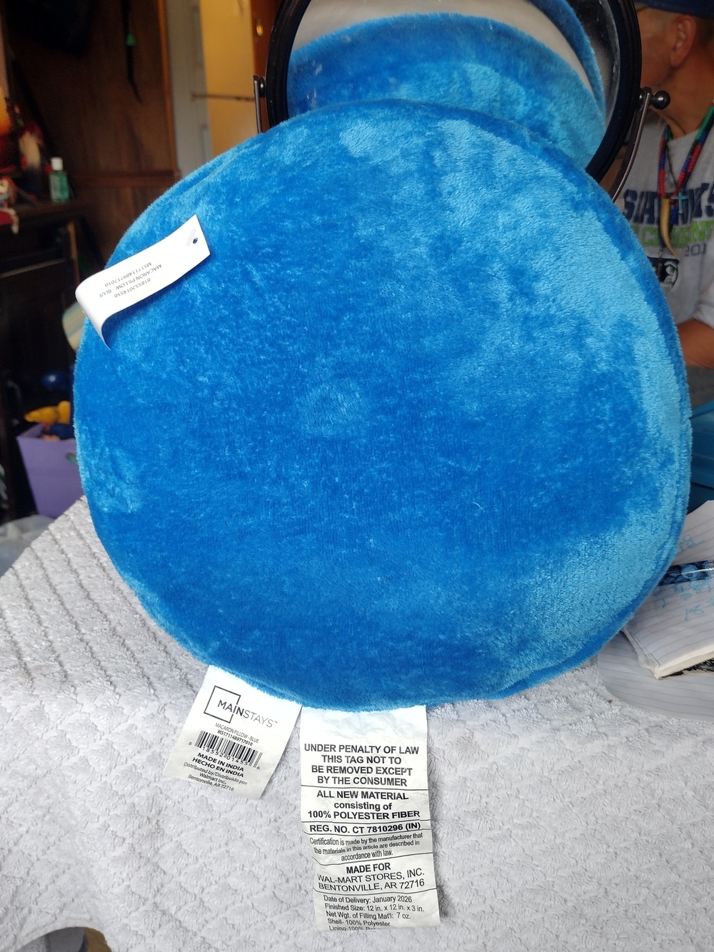 Mainstay Plush Round Accent Pillow in Bright Blue